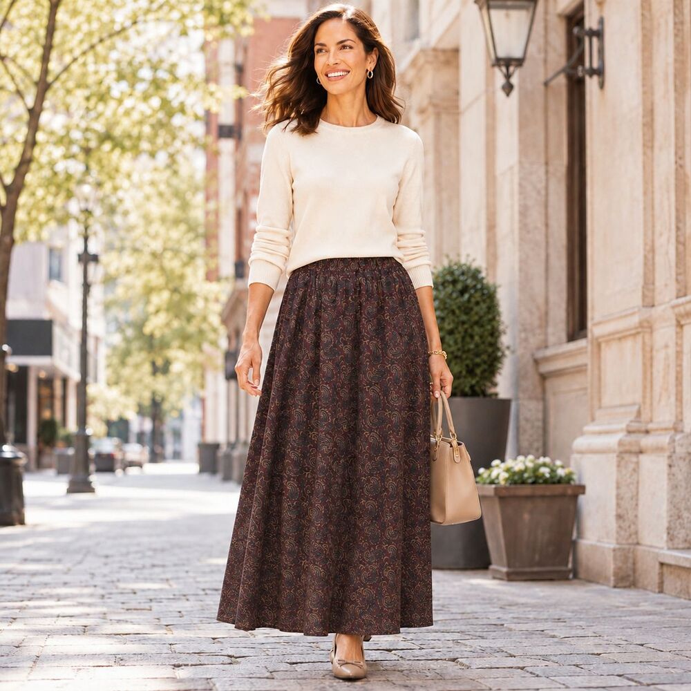 TALBOTS Women’s MEDIUM Maxi Skirt Boho Paisley Elastic Waist USA MADE Vintage